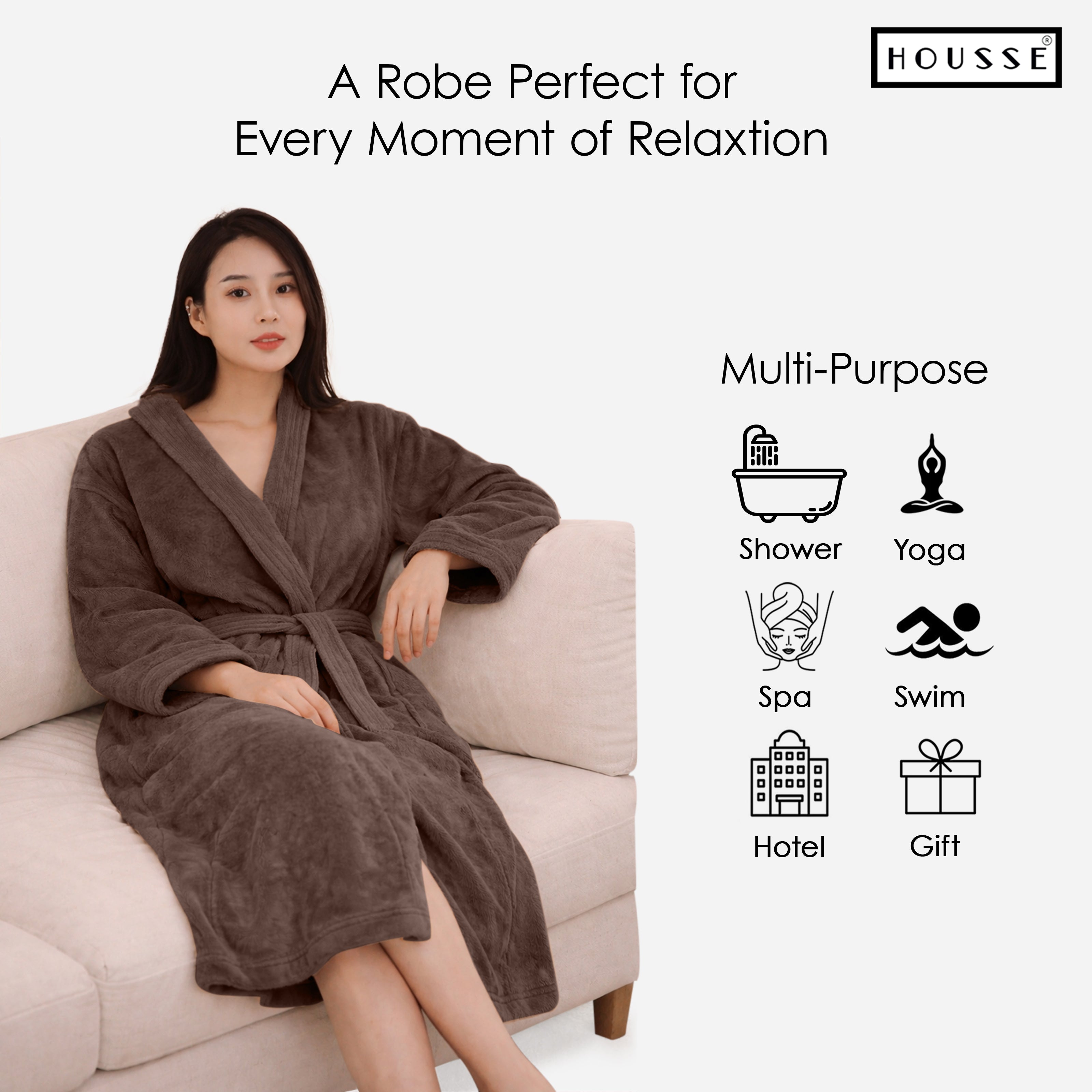 HOUSSE Microfiber Bathrobe 500 GSM | Solid Bathrobes, Highly Absorbent, Quick-Dry And Soft Bathrobe