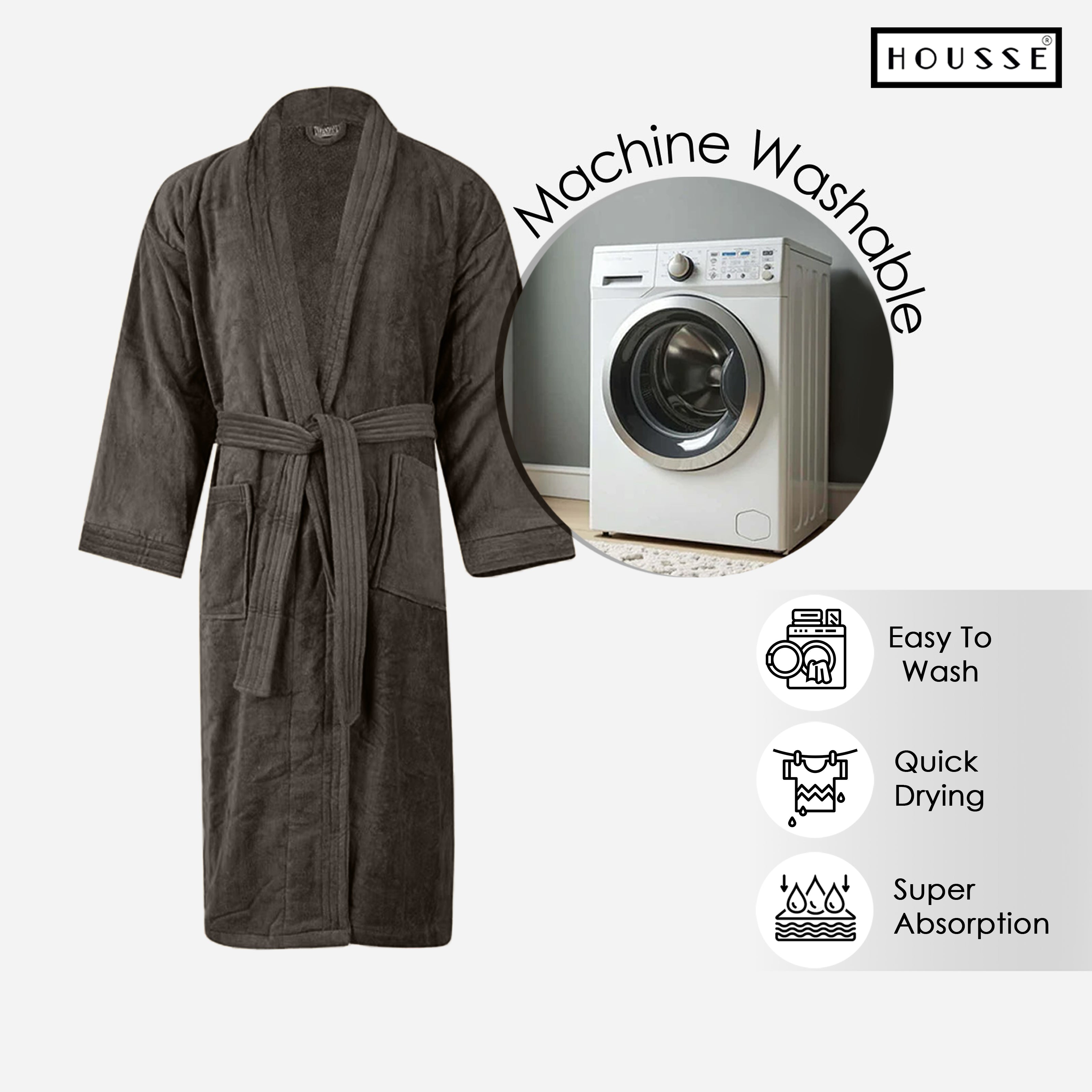 HOUSSE Microfiber Bathrobe 500 GSM | Solid Bathrobes, Highly Absorbent, Quick-Dry And Soft Bathrobe