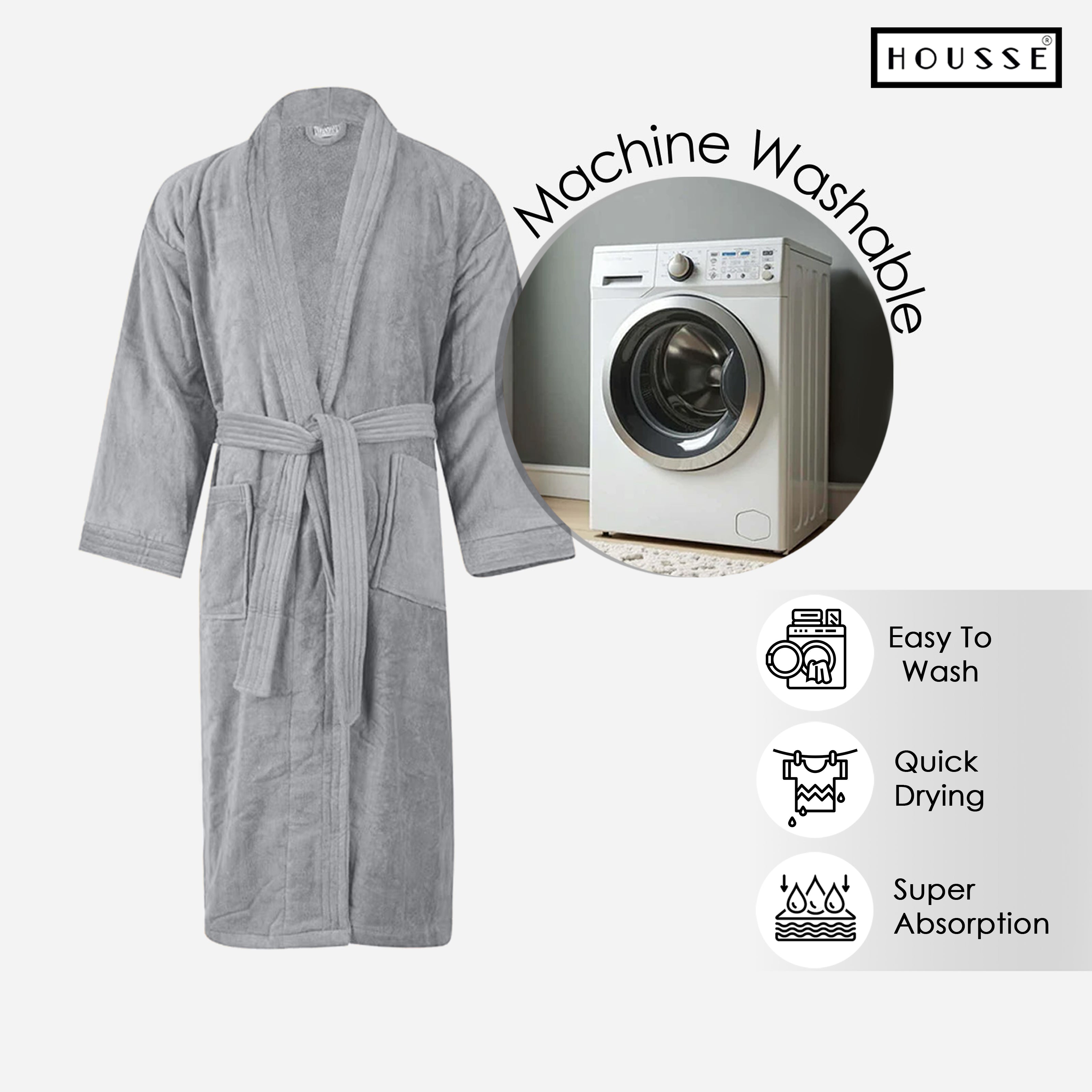 HOUSSE Microfiber Bathrobe 500 GSM | Solid Bathrobes, Highly Absorbent, Quick-Dry And Soft Bathrobe