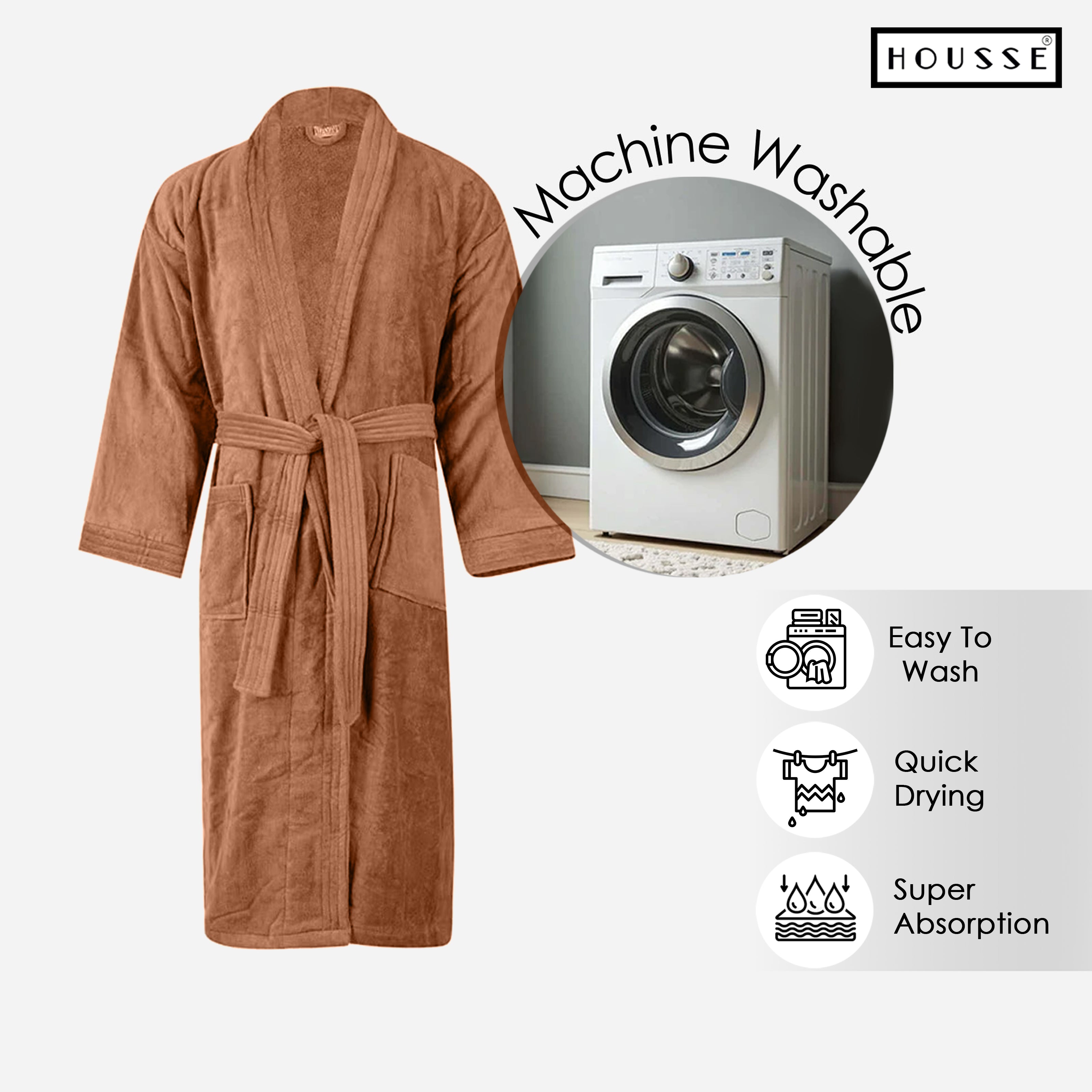 HOUSSE Microfiber Bathrobe 500 GSM | Solid Bathrobes, Highly Absorbent, Quick-Dry And Soft Bathrobe