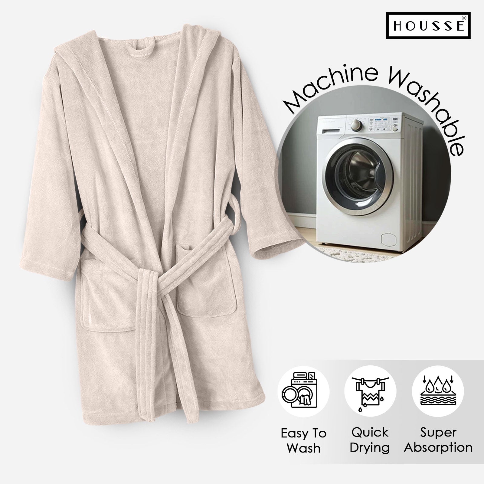 HOUSSE Bathrobe | 450 GSM Microfiber Solid Bathrobes for Kids | Solid Bathrobes, Highly Absorbent, Super Soft Bathrobe With Hoodie And Belt | Lightweight & Warm | 102 cm Long | Size-L | Pack of 1