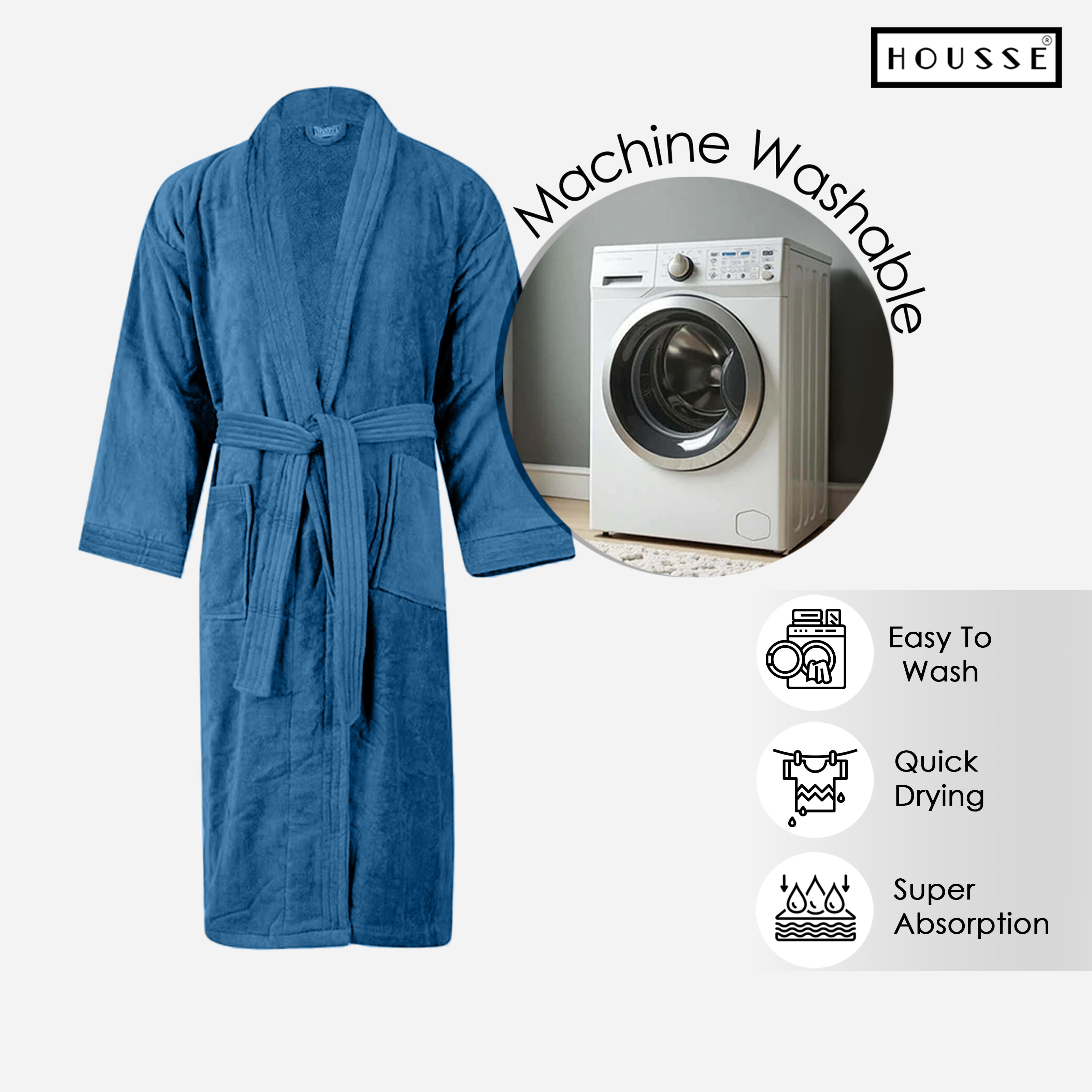 HOUSSE Microfiber Bathrobe 500 GSM | Solid Bathrobes, Highly Absorbent, Quick-Dry And Soft Bathrobe