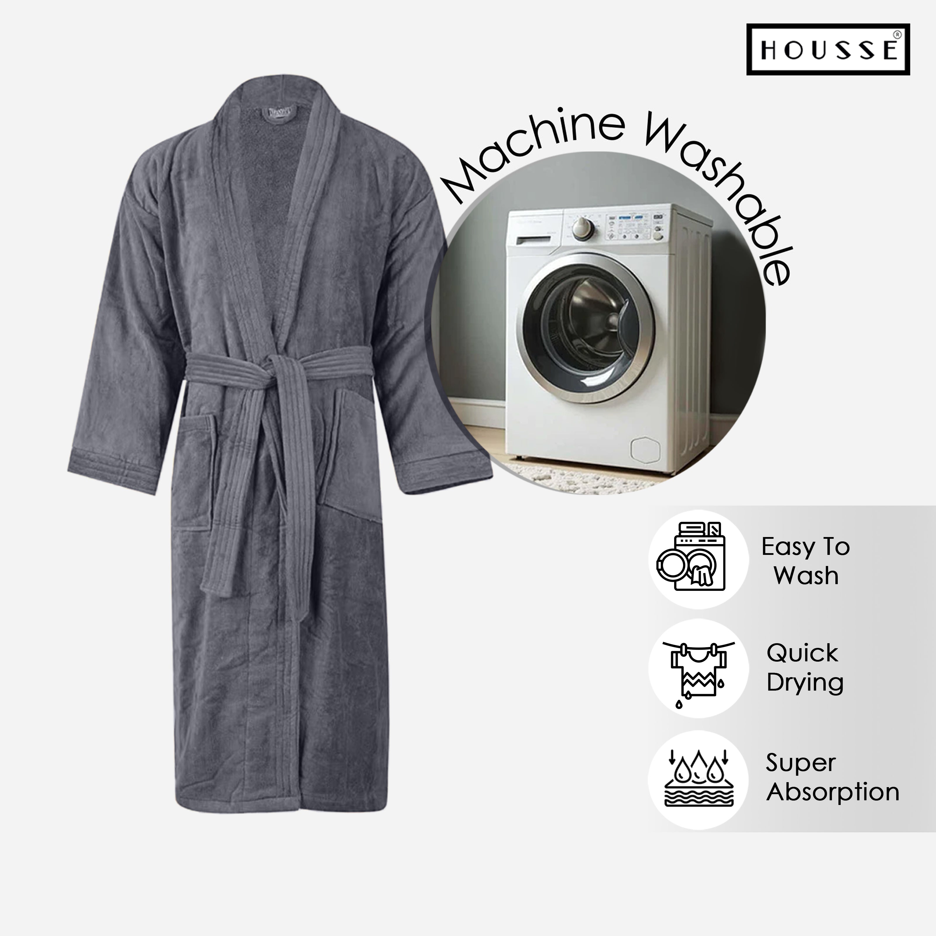 HOUSSE Microfiber Bathrobe 500 GSM | Solid Bathrobes, Highly Absorbent, Quick-Dry And Soft Bathrobe