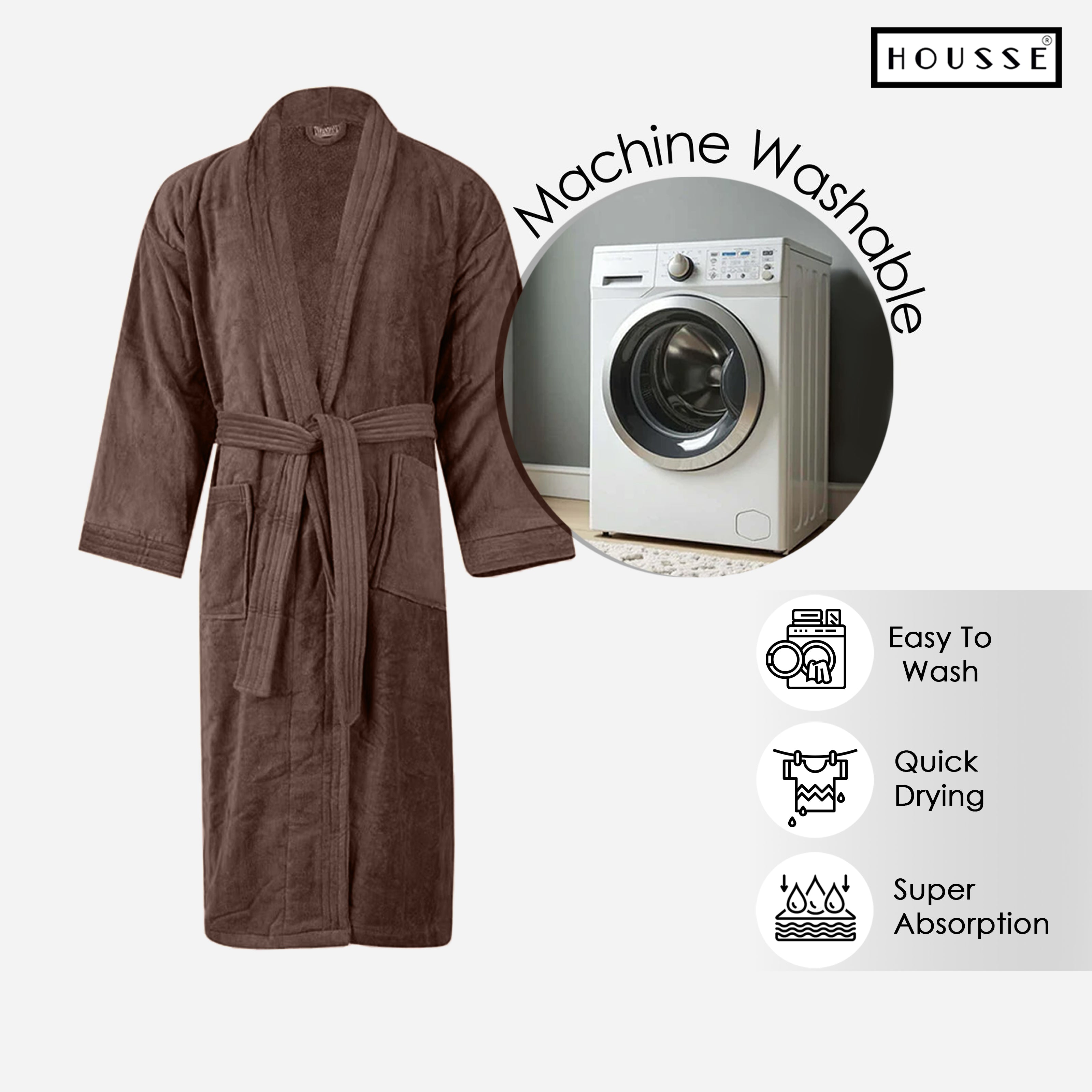 HOUSSE Microfiber Bathrobe 500 GSM | Solid Bathrobes, Highly Absorbent, Quick-Dry And Soft Bathrobe