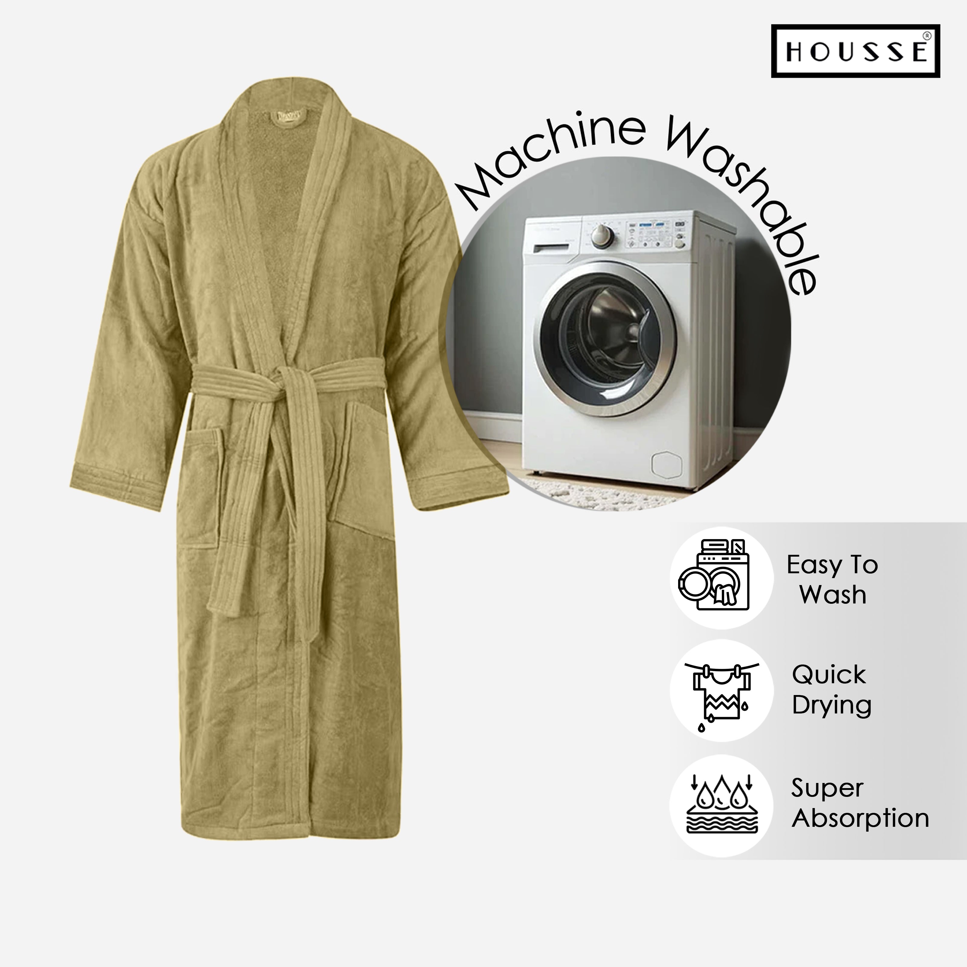 HOUSSE Microfiber Bathrobe 500 GSM | Solid Bathrobes, Highly Absorbent, Quick-Dry And Soft Bathrobe