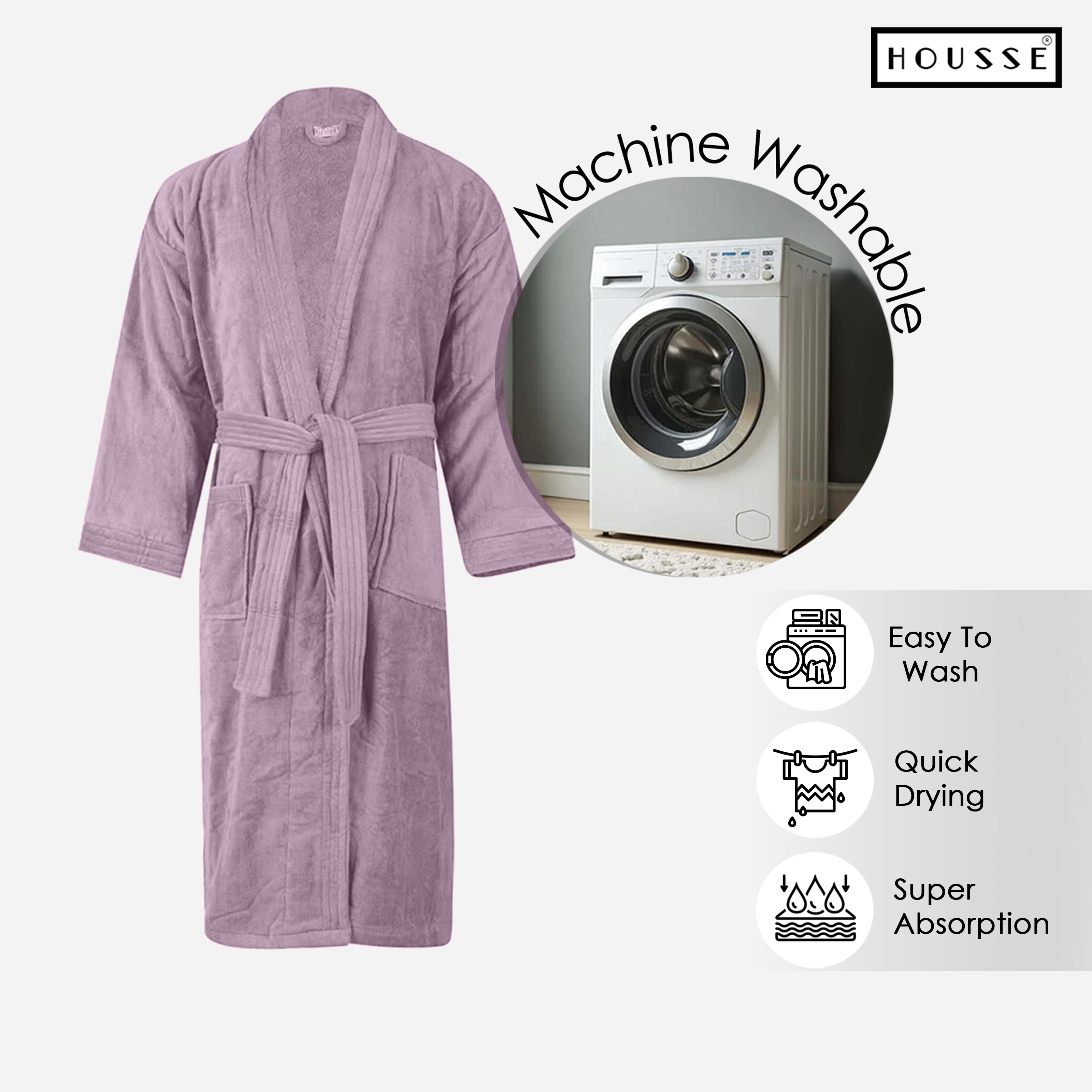 HOUSSE Microfiber Bathrobe 500 GSM | Solid Bathrobes, Highly Absorbent, Quick-Dry And Soft Bathrobe