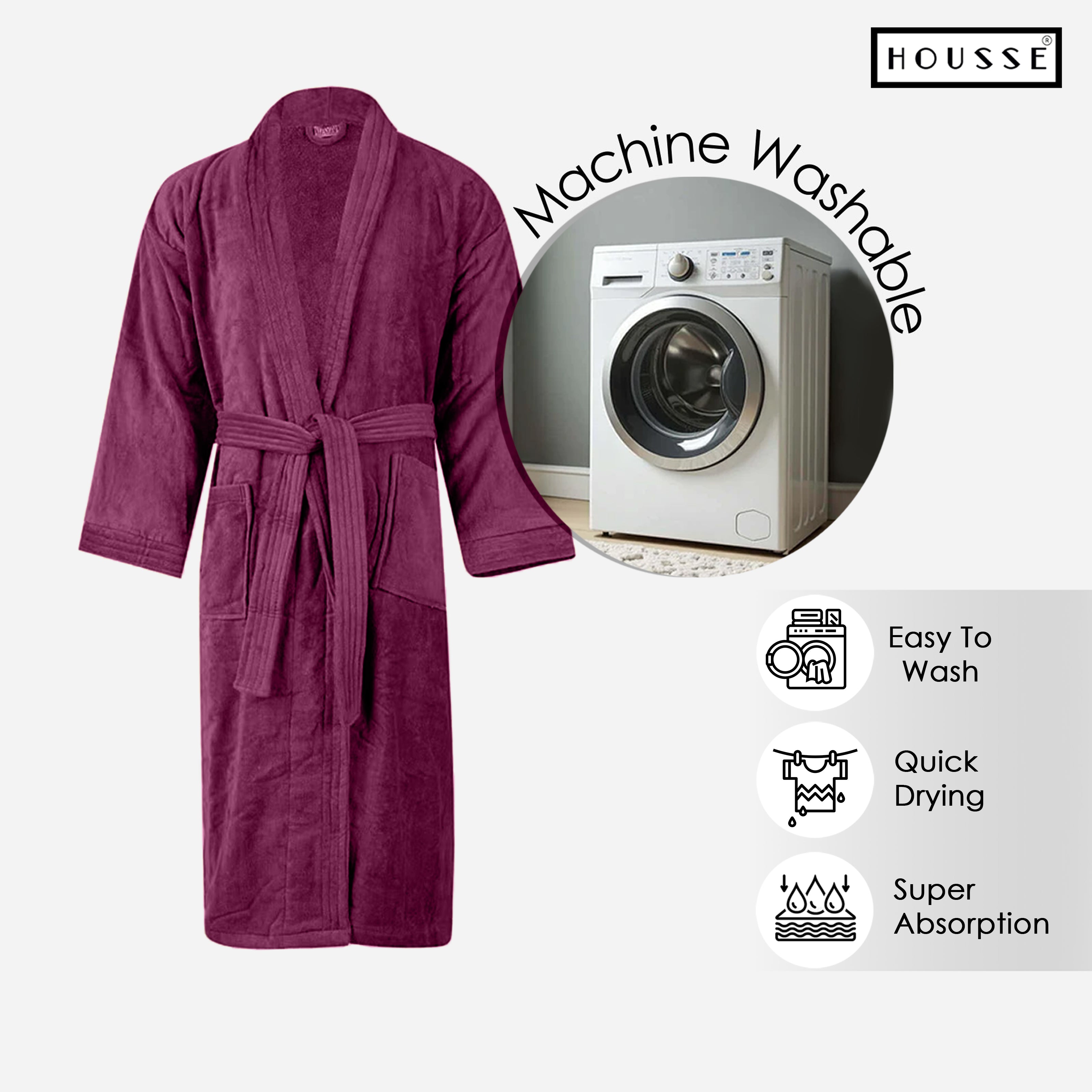 HOUSSE Microfiber Bathrobe 500 GSM | Solid Bathrobes, Highly Absorbent, Quick-Dry And Soft Bathrobe