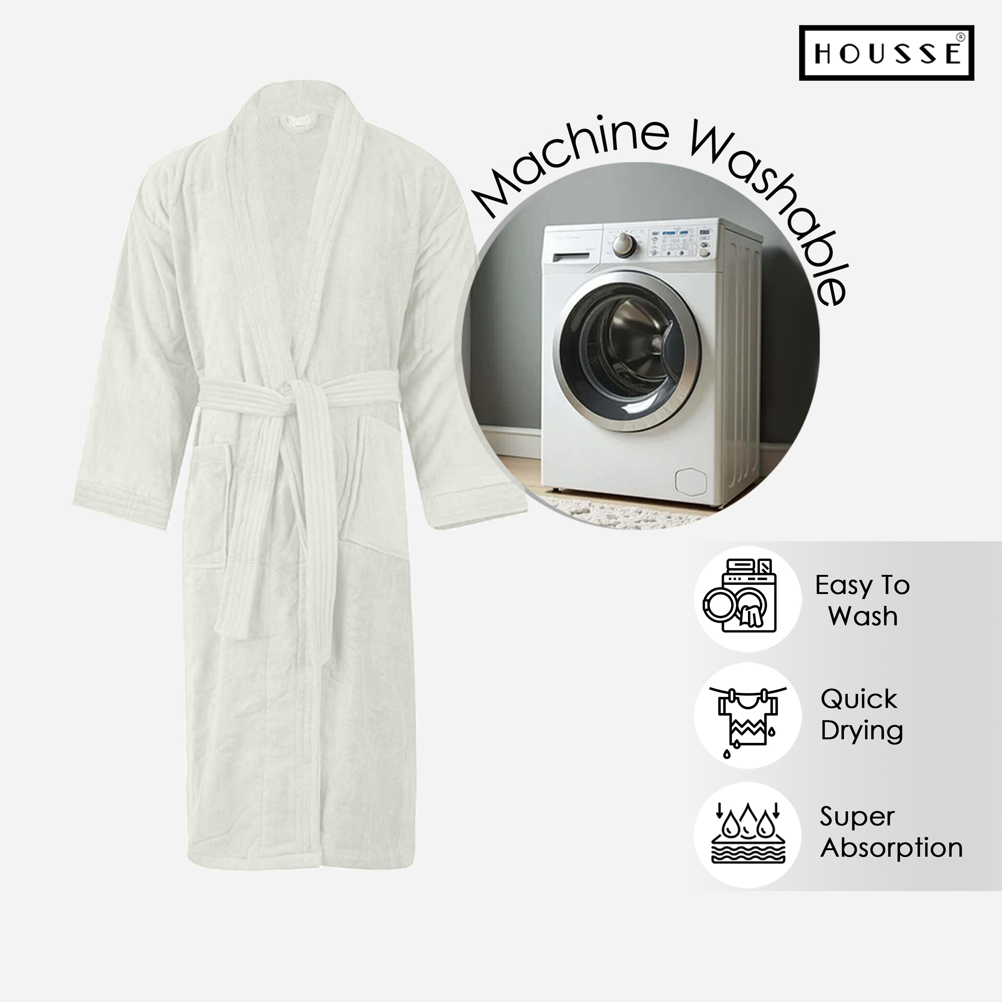 HOUSSE Microfiber Bathrobe 500 GSM | Solid Bathrobes, Highly Absorbent, Quick-Dry And Soft Bathrobe