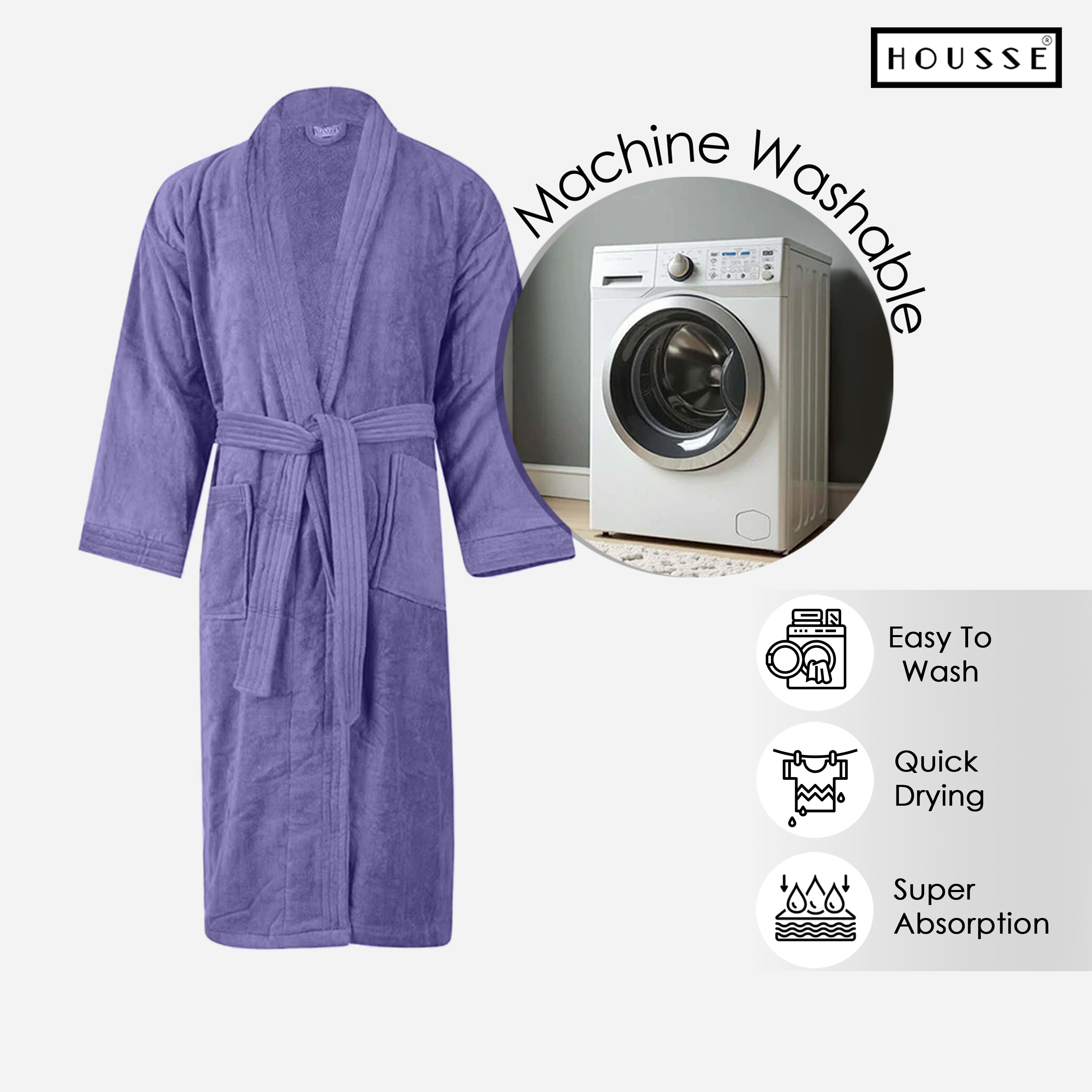 HOUSSE Microfiber Bathrobe 500 GSM | Solid Bathrobes, Highly Absorbent, Quick-Dry And Soft Bathrobe
