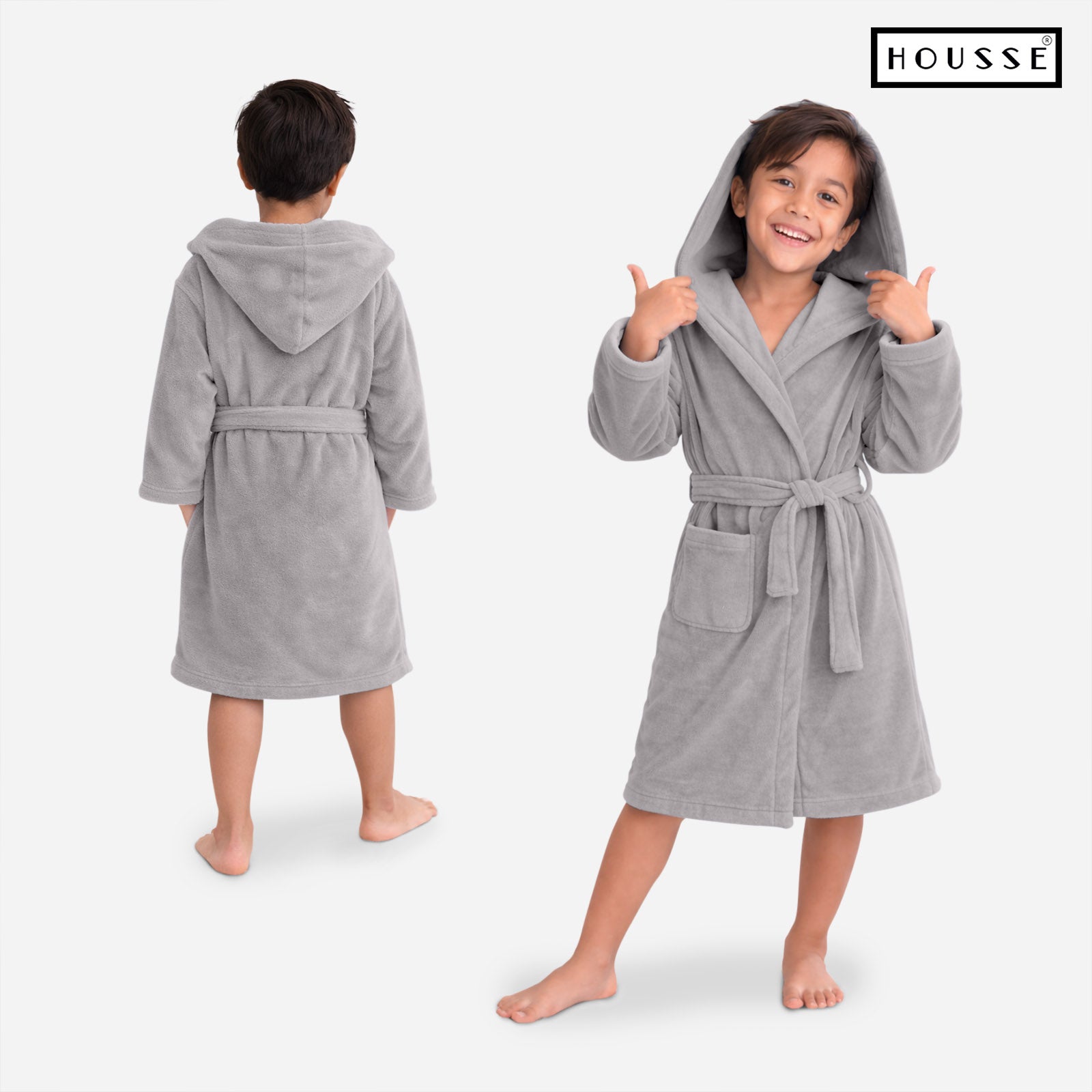 HOUSSE Bathrobe | 450 GSM Microfiber Solid Bathrobes for Kids | Solid Bathrobes, Highly Absorbent, Super Soft Bathrobe With Hoodie And Belt | Lightweight & Warm | 102 cm Long | Size-L | Pack of 1