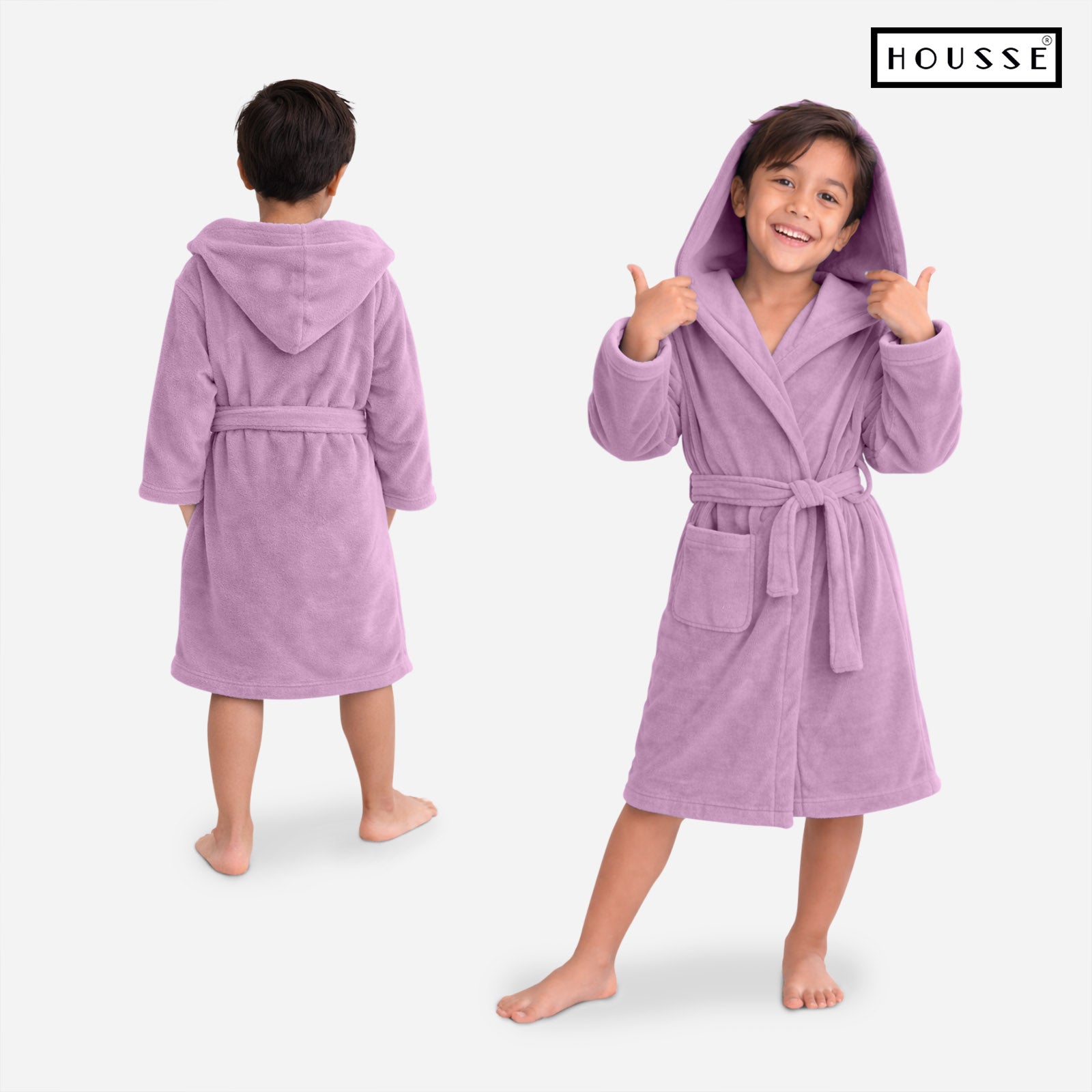 HOUSSE Bathrobe | 450 GSM Microfiber Solid Bathrobes for Kids | Solid Bathrobes, Highly Absorbent, Super Soft Bathrobe With Hoodie And Belt | Lightweight & Warm | 102 cm Long | Size-L | Pack of 1