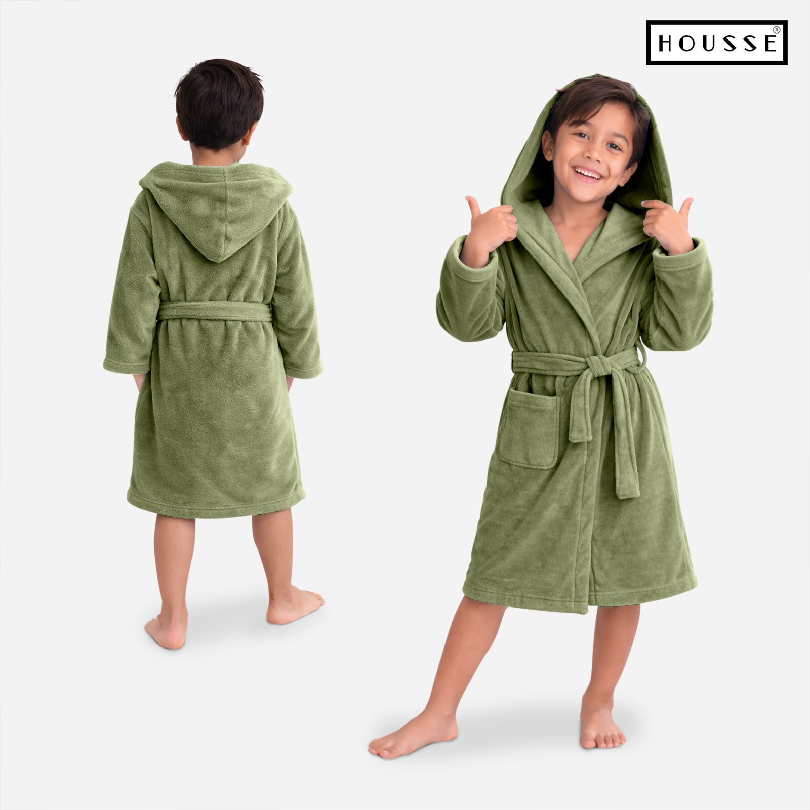 HOUSSE Bathrobe | 450 GSM Microfiber Solid Bathrobes for Kids | Solid Bathrobes, Highly Absorbent, Super Soft Bathrobe With Hoodie And Belt | Lightweight & Warm | 102 cm Long | Size-L | Pack of 1