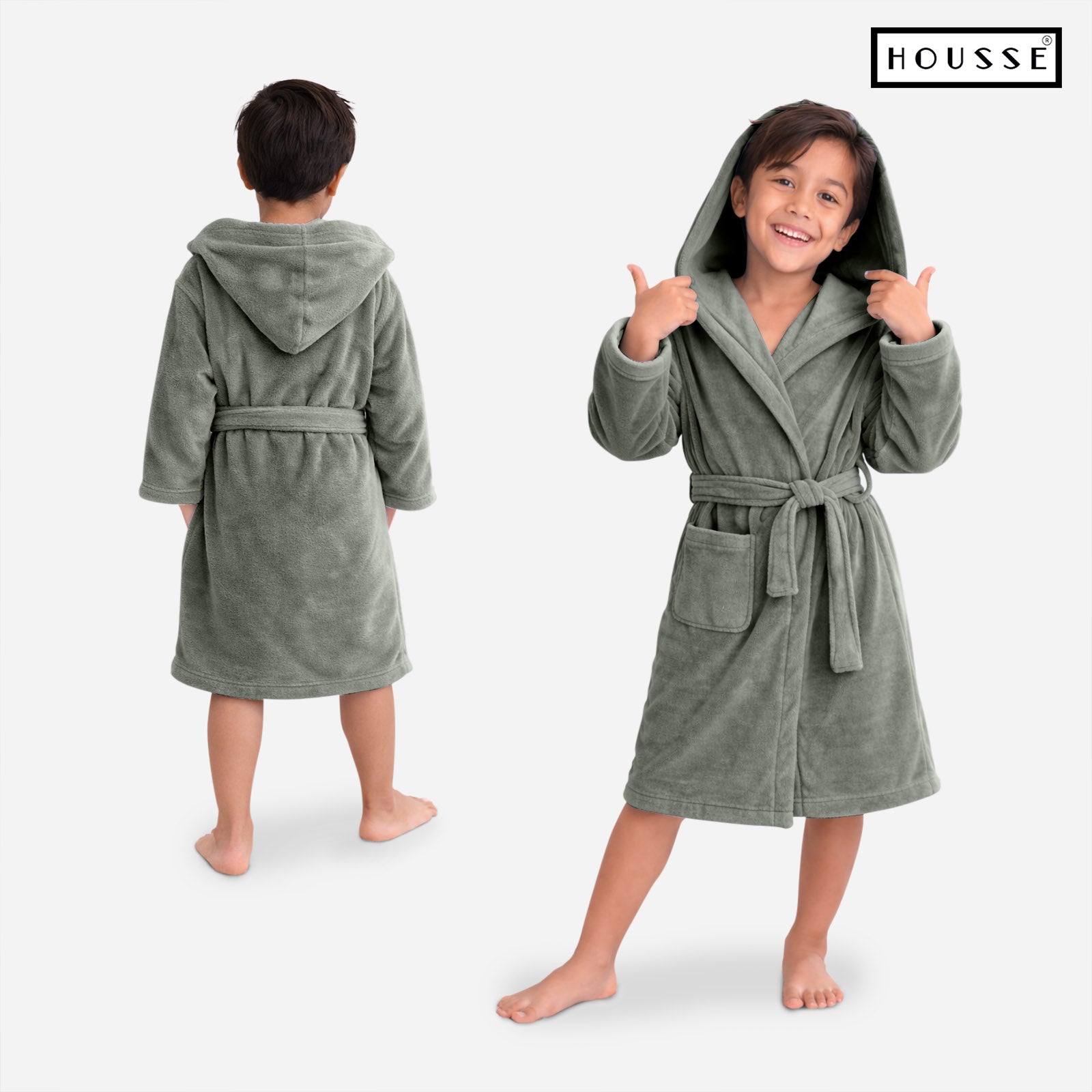 HOUSSE Bathrobe | 450 GSM Microfiber Solid Bathrobes for Kids | Solid Bathrobes, Highly Absorbent, Super Soft Bathrobe With Hoodie And Belt | Lightweight & Warm | 102 cm Long | Size-L | Pack of 1