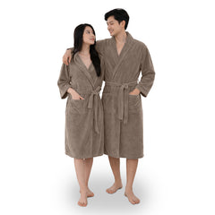 HOUSSE Bathrobe | 450 GSM Microfiber Bathrobe For Women & Men | Super Soft Bathrobe With Hoodie And Belt | Highly Absorbent, Lightweight & Warm | 102 cm Long | Size-L | Pack of 1