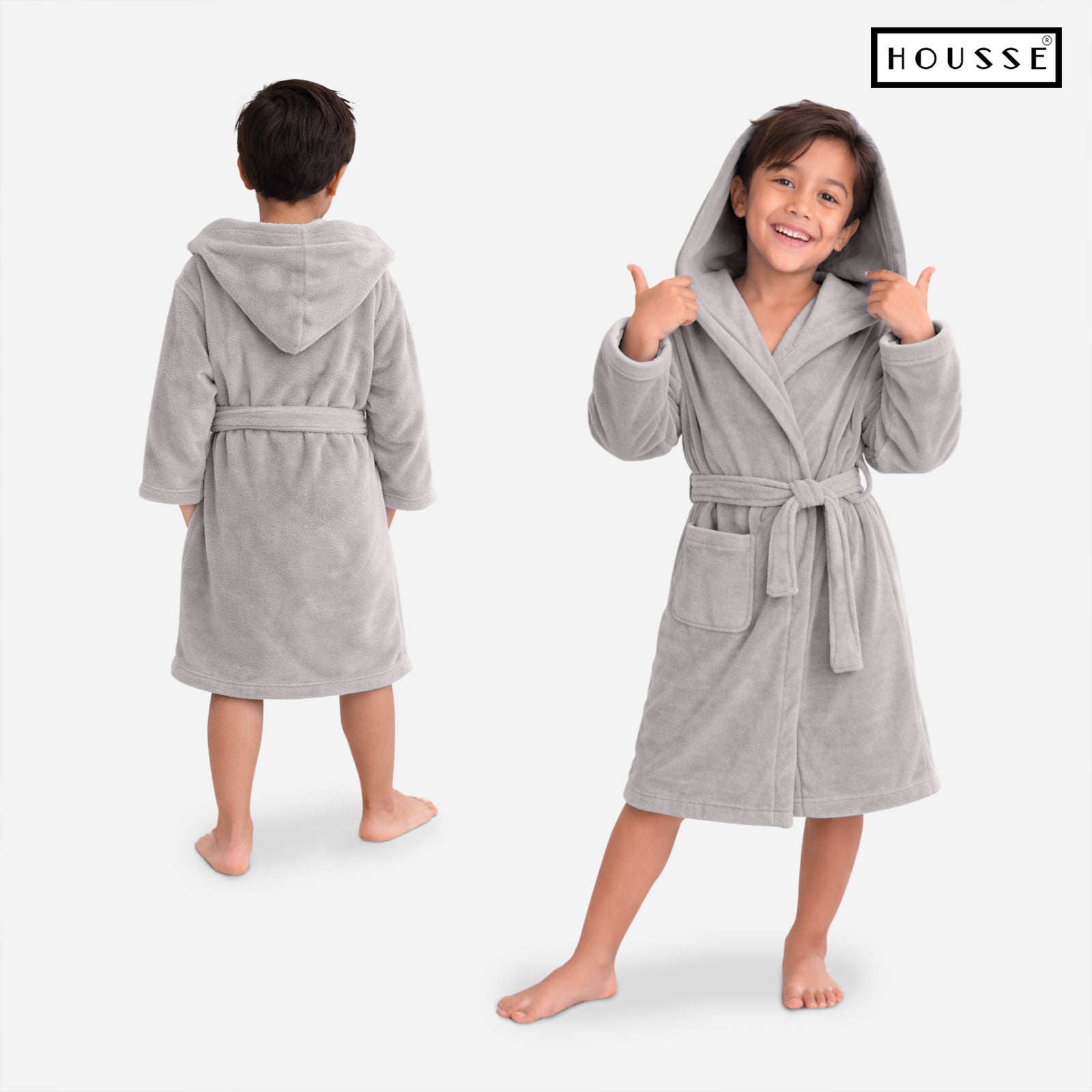 HOUSSE Bathrobe | 450 GSM Microfiber Solid Bathrobes for Kids | Solid Bathrobes, Highly Absorbent, Super Soft Bathrobe With Hoodie And Belt | Lightweight & Warm | 102 cm Long | Size-L | Pack of 1