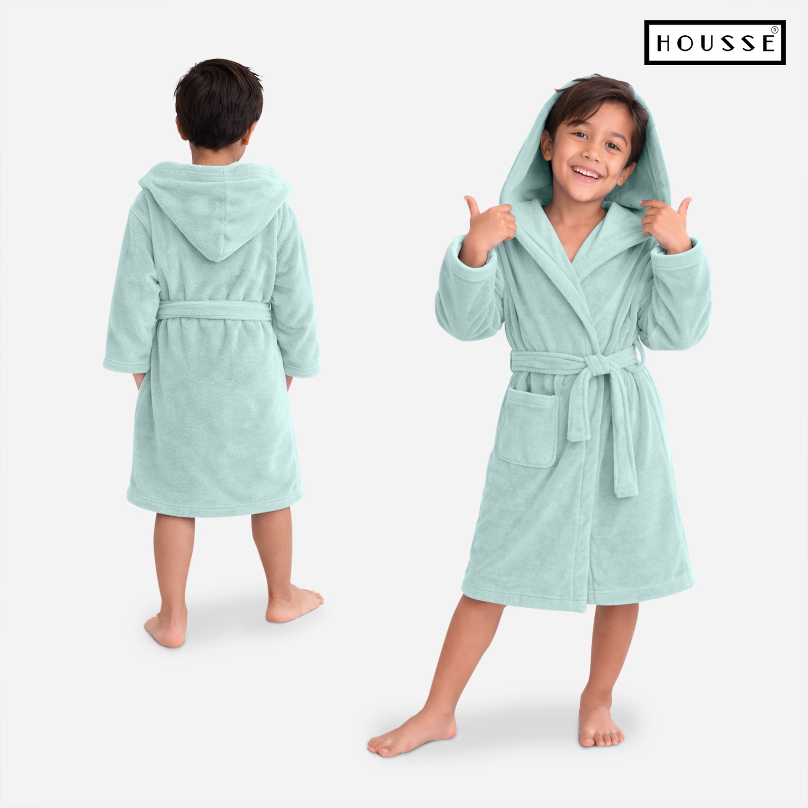 HOUSSE Bathrobe | 450 GSM Microfiber Solid Bathrobes for Kids | Solid Bathrobes, Highly Absorbent, Super Soft Bathrobe With Hoodie And Belt | Lightweight & Warm | 102 cm Long | Size-L | Pack of 1