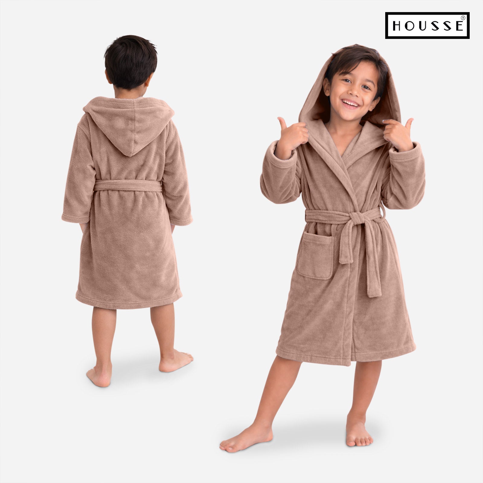 HOUSSE Bathrobe | 450 GSM Microfiber Solid Bathrobes for Kids | Solid Bathrobes, Highly Absorbent, Super Soft Bathrobe With Hoodie And Belt | Lightweight & Warm | 102 cm Long | Size-L | Pack of 1