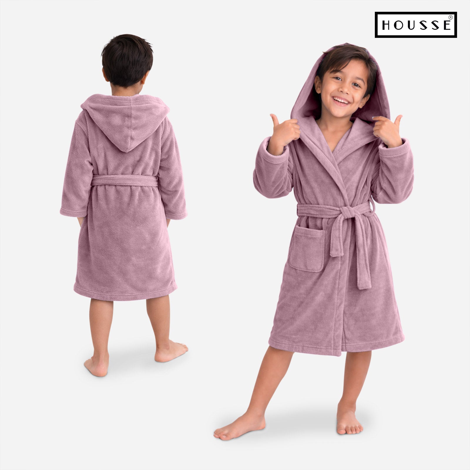 HOUSSE Bathrobe | 450 GSM Microfiber Solid Bathrobes for Kids | Solid Bathrobes, Highly Absorbent, Super Soft Bathrobe With Hoodie And Belt | Lightweight & Warm | 102 cm Long | Size-L | Pack of 1