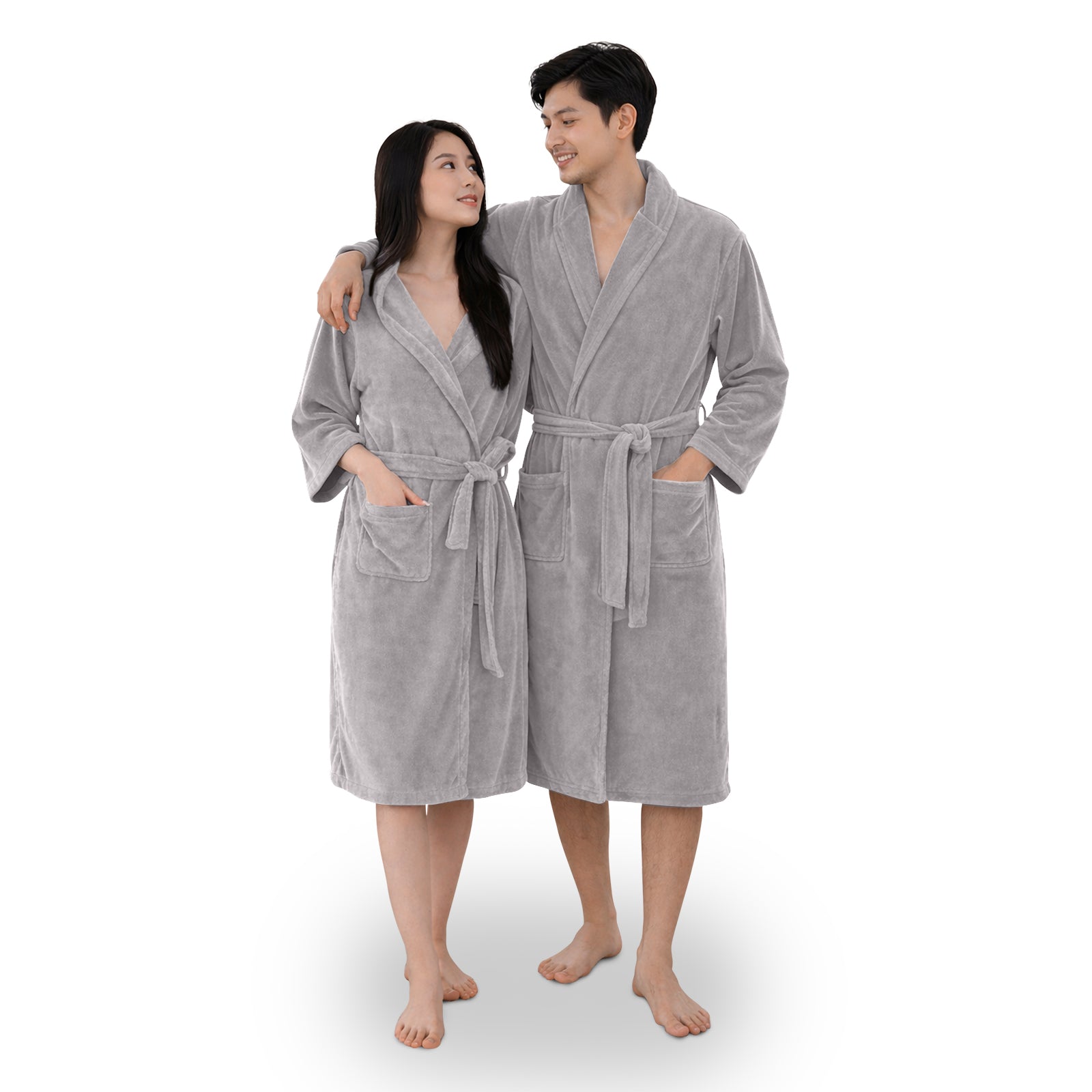 HOUSSE Bathrobe | 450 GSM Microfiber Bathrobe For Women & Men | Super Soft Bathrobe With Hoodie And Belt | Highly Absorbent, Lightweight & Warm | 102 cm Long | Size-L | Pack of 1