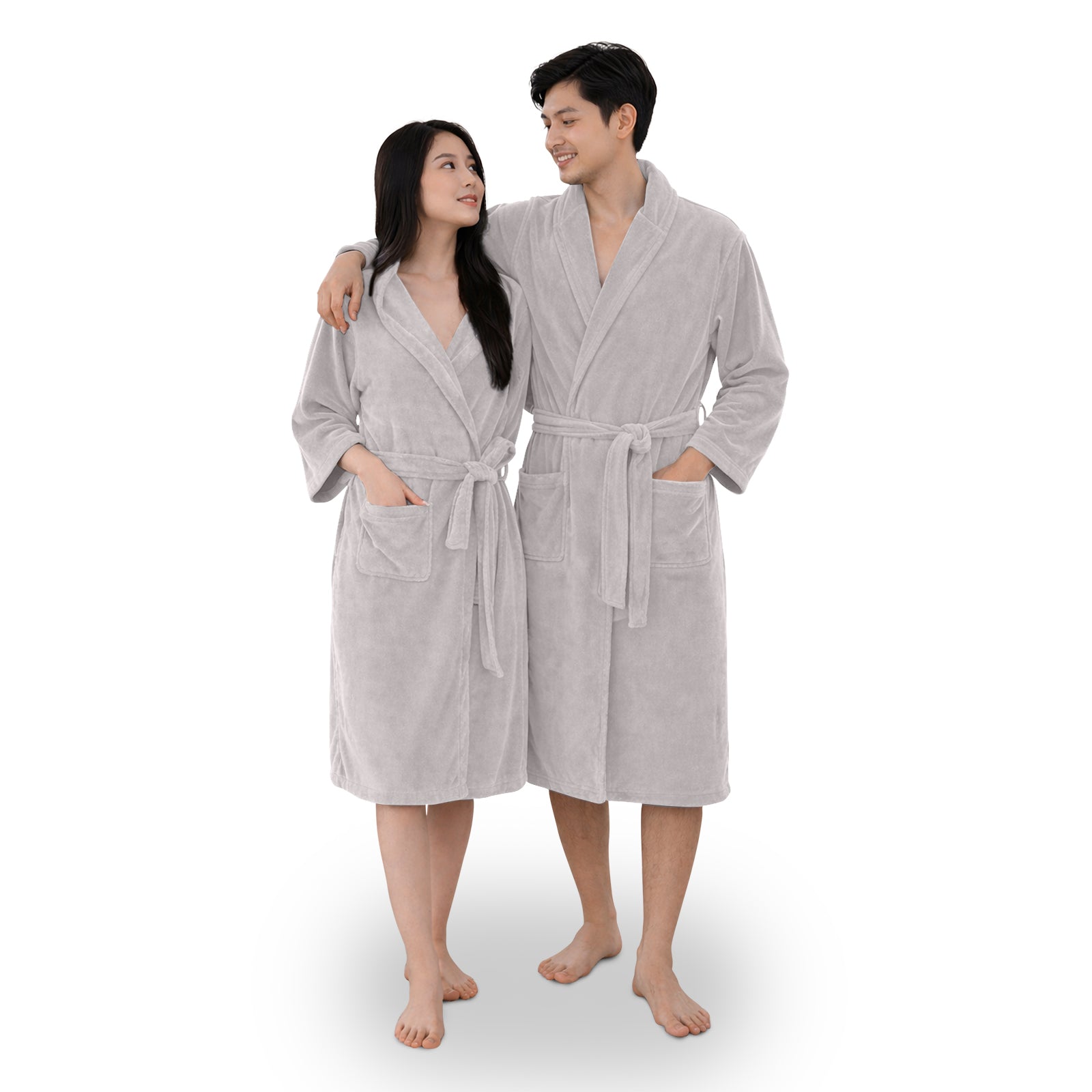 HOUSSE Bathrobe | 450 GSM Microfiber Bathrobe For Women & Men | Super Soft Bathrobe With Hoodie And Belt | Highly Absorbent, Lightweight & Warm | 102 cm Long | Size-L | Pack of 1
