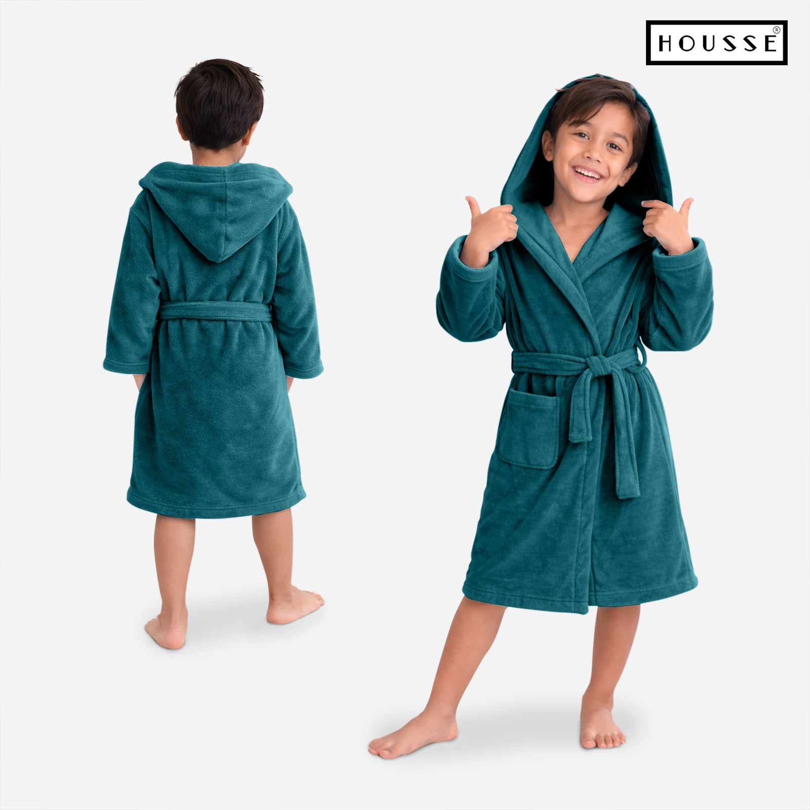 HOUSSE Bathrobe | 450 GSM Microfiber Solid Bathrobes for Kids | Solid Bathrobes, Highly Absorbent, Super Soft Bathrobe With Hoodie And Belt | Lightweight & Warm | 102 cm Long | Size-L | Pack of 1
