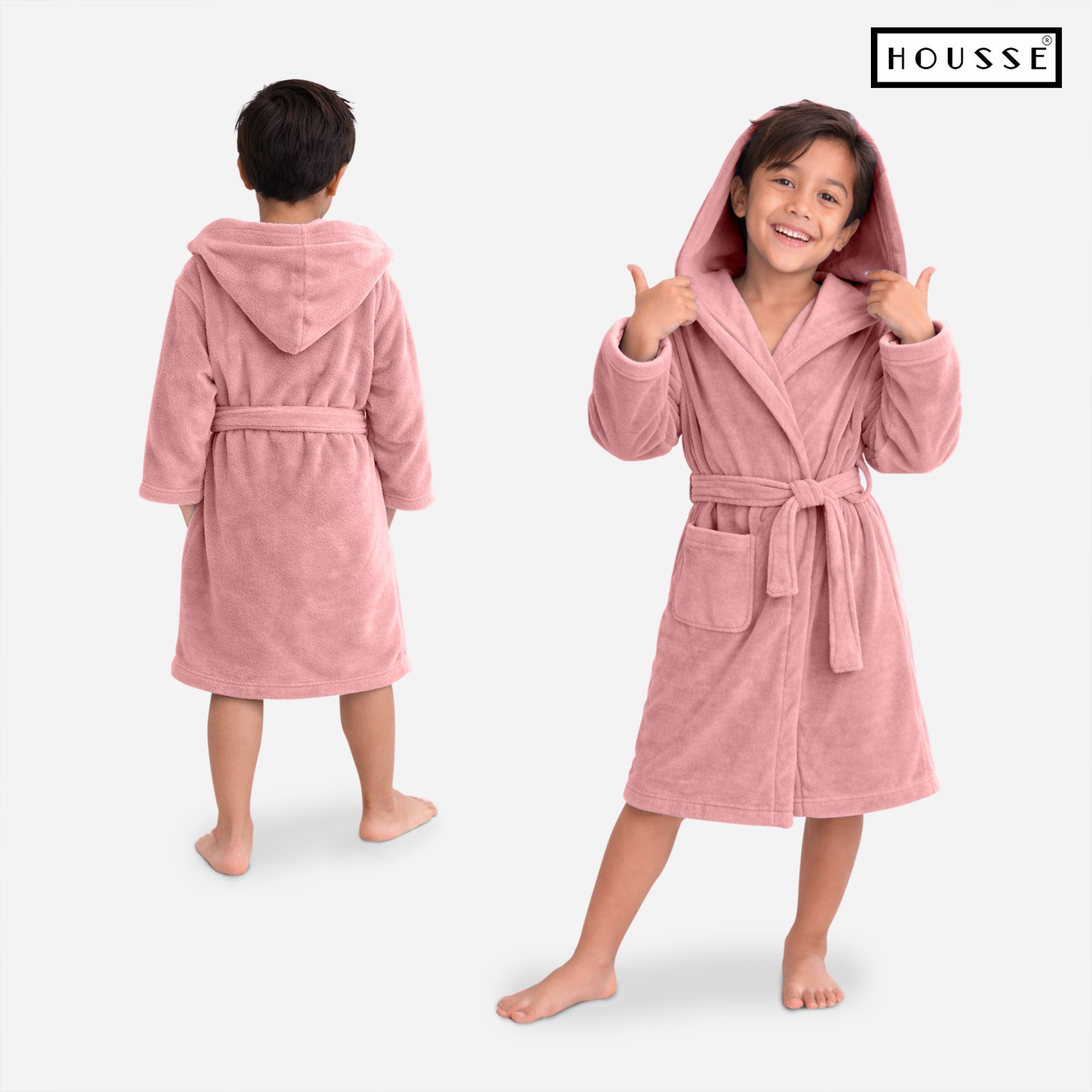 HOUSSE Bathrobe | 450 GSM Microfiber Solid Bathrobes for Kids | Solid Bathrobes, Highly Absorbent, Super Soft Bathrobe With Hoodie And Belt | Lightweight & Warm | 102 cm Long | Size-L | Pack of 1