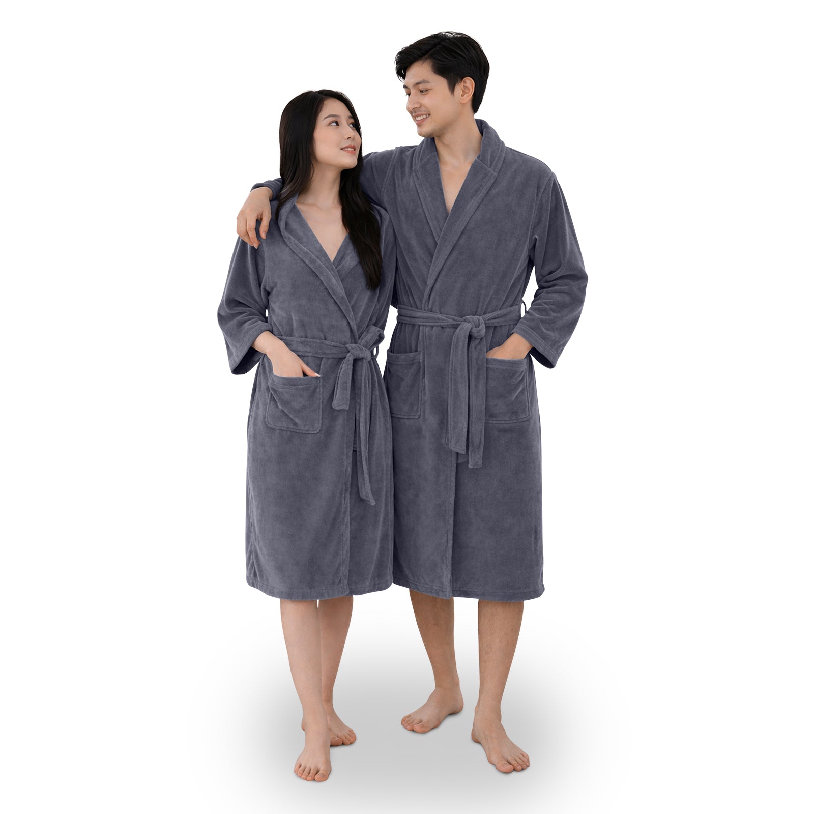 HOUSSE Bathrobe | 450 GSM Microfiber Bathrobe For Women & Men | Super Soft Bathrobe With Hoodie And Belt | Highly Absorbent, Lightweight & Warm | 102 cm Long | Size-L | Pack of 1
